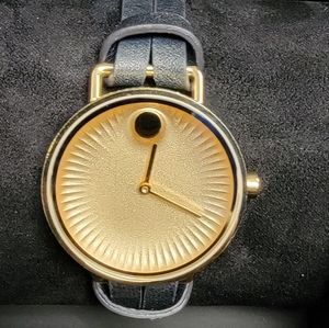 Movado Edge 3680036 Gold Face &/Leather Navy Leather Band